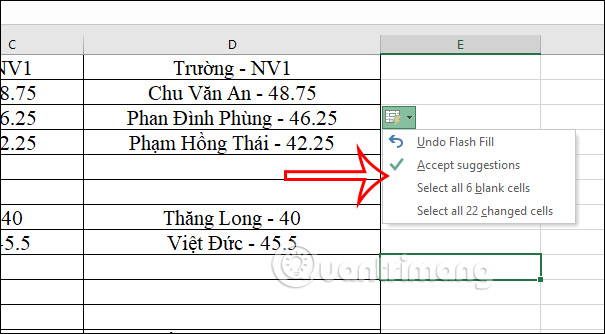 Tùy chọn Flash Fill trong Excel