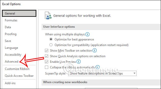 Advanced trong Excel