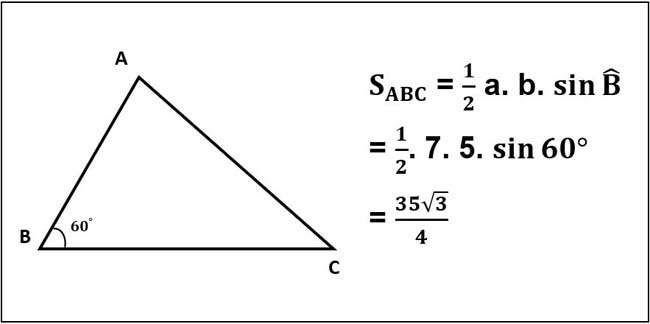Tính diện tích S tam giác lúc biết một góc 