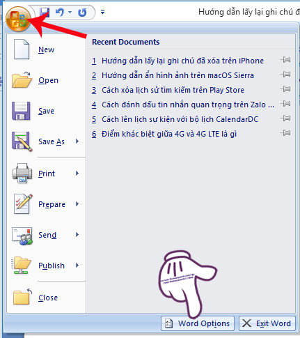 Nhấn chọn Word Options