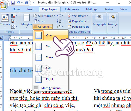 Tiêu đề cột cho nội dung văn bản Word