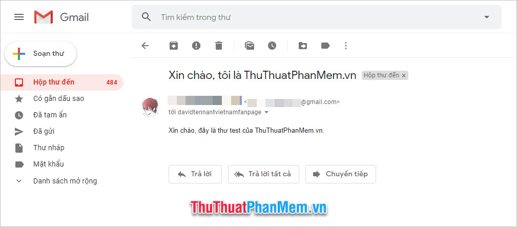 Các bức thư được gửi tới địa chỉ mail của Gmail con sẽ được chuyển tiếp toàn bộ đến Hộp thư đến