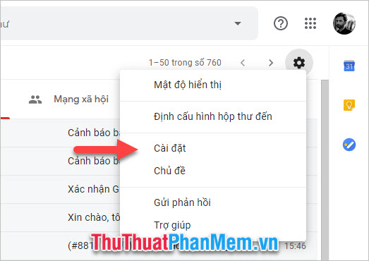 Chọn Cài đặt ở Gmail chính