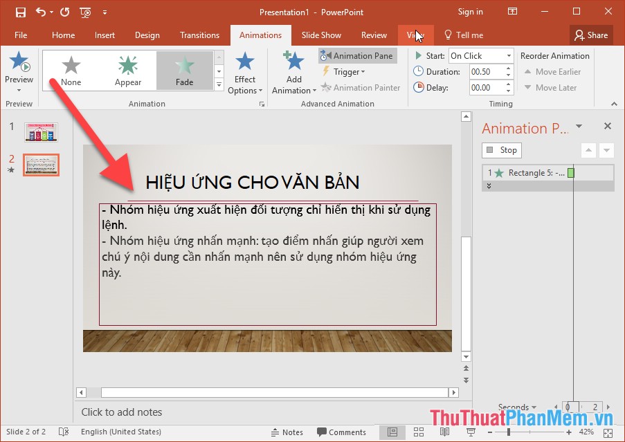 Lựa chọn By 3rd Level Paragrap: Thực thi hiệu ứng đoan văn bản thuộc cấp thứ 3 trong textbox, các dòng là cấp con của cấp thứ 3 không có hiệu ứng