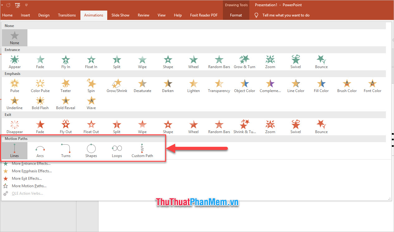 Chọn Motion Paths