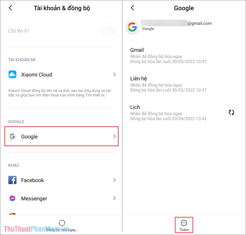 Chọn mục Google và chọn phần Thêm