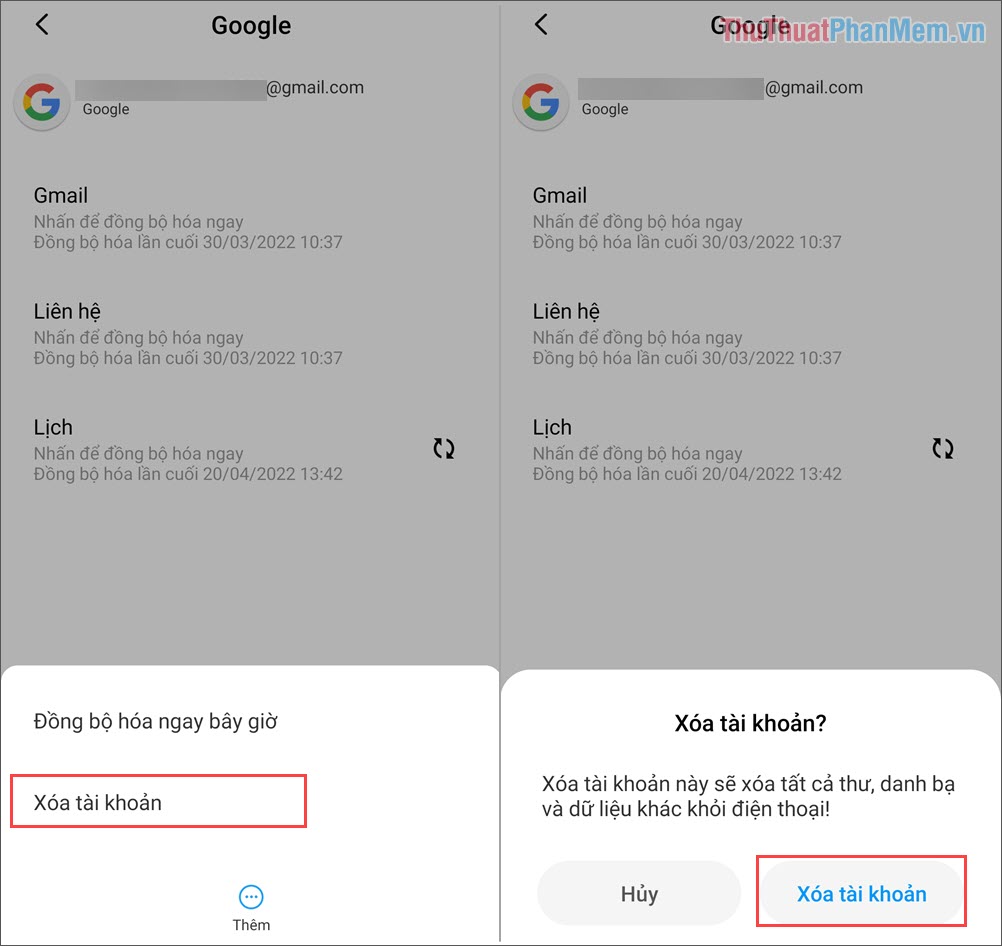 Chọn mục Xóa tài khoản và xác nhận Xóa tài khoản
