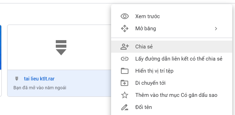 Nhấn chia sẻ tập tin Google Drive