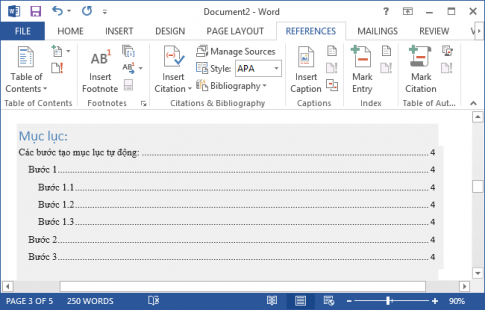 Hướng dẫn tạo mục lục tự động trong Microsoft Word