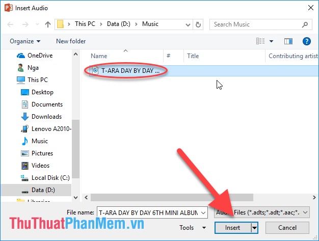 Lựa chọn đường dẫn tới file cần chèn