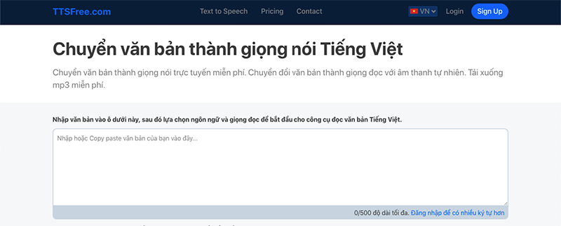 Chuyển văn bản thành giọng nói Tiếng Việt online với ttsfree.com